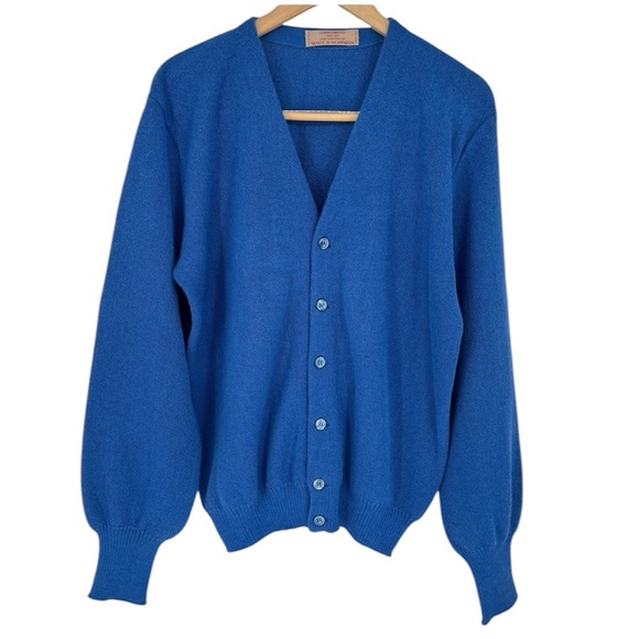 Vintage Sweaters - Vintage Lemmermeyer 100% Alpaca Cobalt Blue Cardigan Sweater
